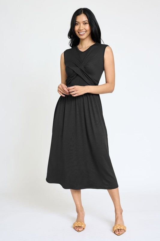 Sleeveless Cross-Over Bodice Midi Dress EG fashion