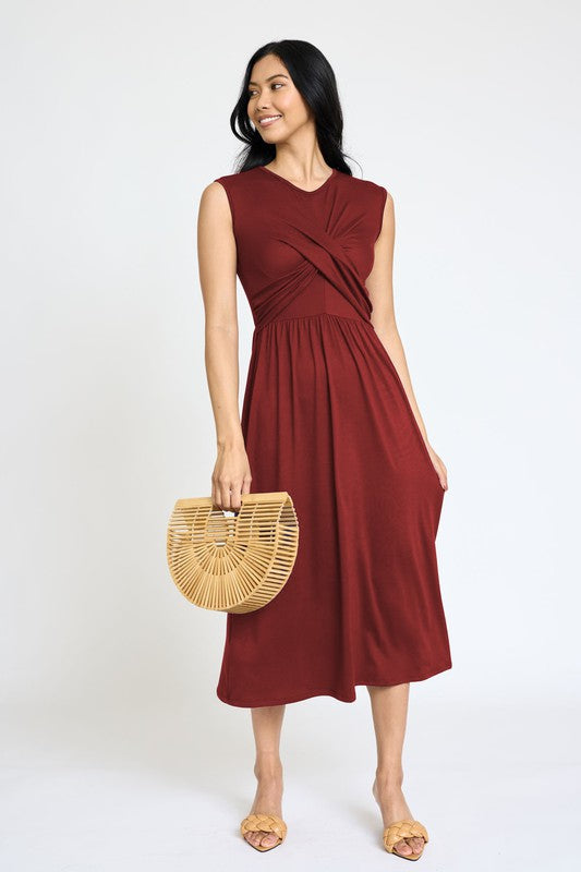 Sleeveless Cross-Over Bodice Midi Dress EG fashion