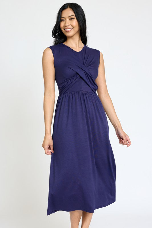 Sleeveless Cross-Over Bodice Midi Dress EG fashion