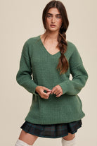 Slouchy V-neck Ribbed Knit Sweater Listicle