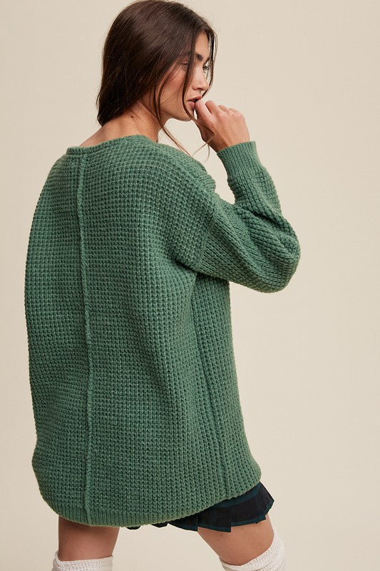 Slouchy V-neck Ribbed Knit Sweater Listicle