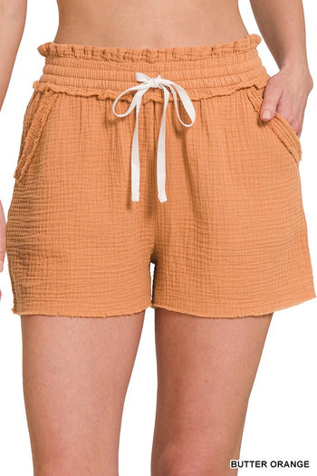 DOUBLE ELASTICBAND DRAWSTRING WAIST SHORTS ZENANA