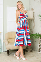 Cut Out Stripe Dress with Pockets Orange Farm Clothing