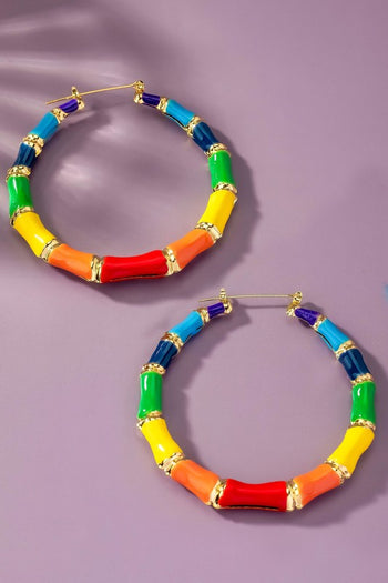 Large multi color enamel bamboo hoop earrings LA3accessories