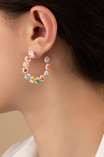 Hand done mini seed bead flower hoop earrings LA3accessories