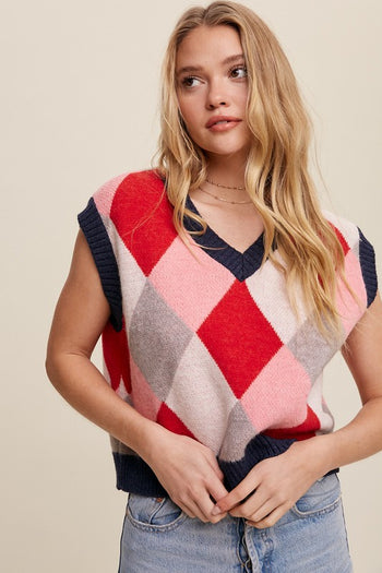 Argyle Cropped Sweater Vest Listicle