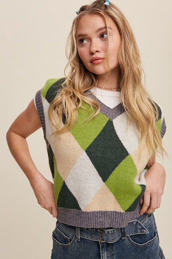 Argyle Cropped Sweater Vest Listicle