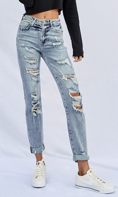 STRETCHED HIGH RISE GIRLFRIEND JEANS Insane Gene