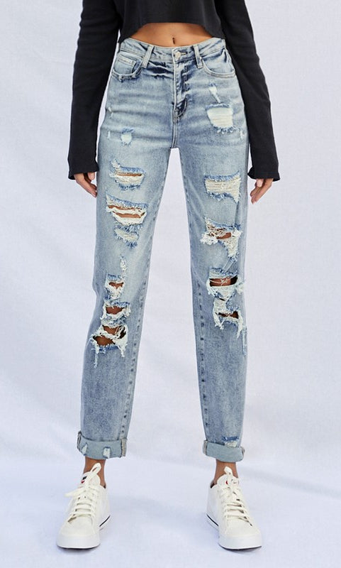 STRETCHED HIGH RISE GIRLFRIEND JEANS Insane Gene