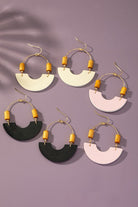 Leather and metal arch earrings with wood beads LA3accessories