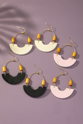 Leather and metal arch earrings with wood beads LA3accessories