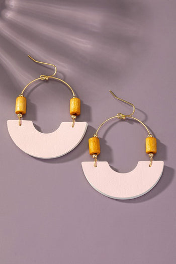 Leather and metal arch earrings with wood beads LA3accessories