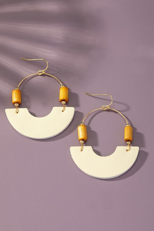 Leather and metal arch earrings with wood beads LA3accessories