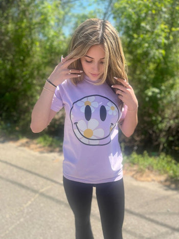 Orchid Smiley Daisy Tee Ask Apparel