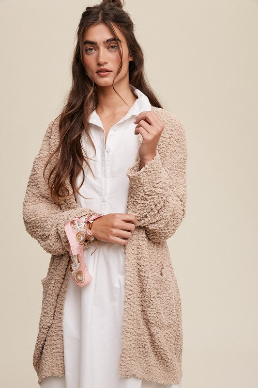 Popcorn Open Knit Cardigan Sweater Listicle