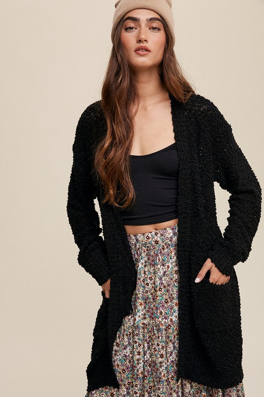 Popcorn Open Knit Cardigan Sweater Listicle