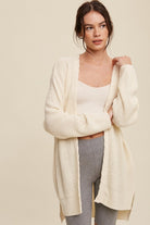 Cable Knit Open Front Long Cardigan Listicle