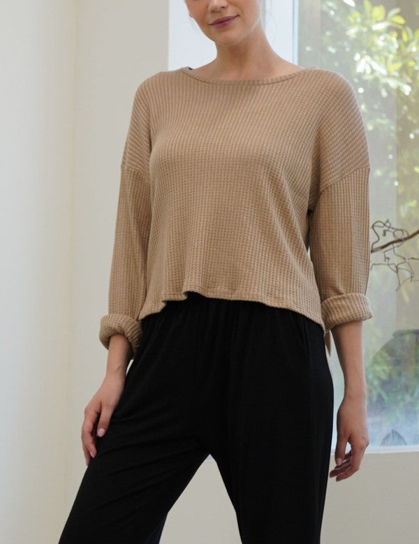 BAMBOO WAFFLE LOOSE CROP T Fabina