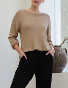 BAMBOO WAFFLE LOOSE CROP T Fabina