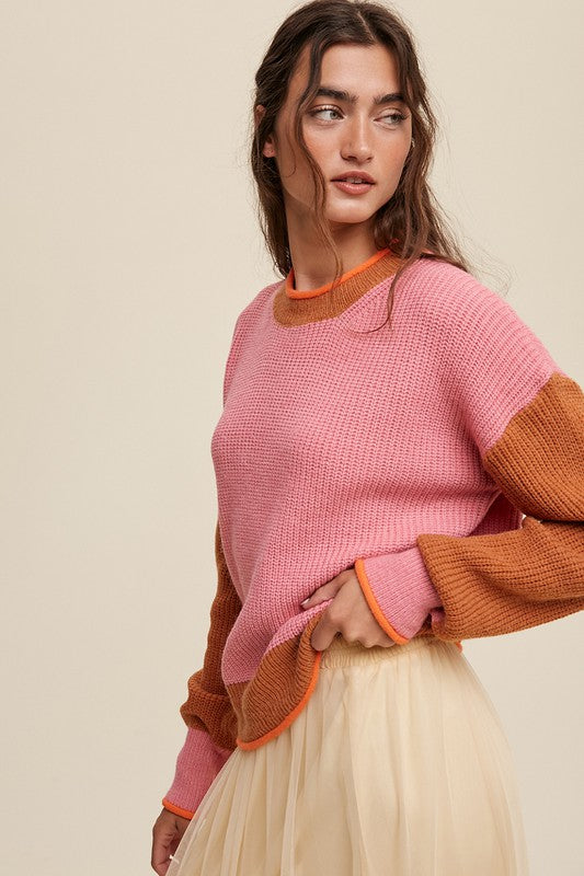 Color Block Ribbed Knit Sweater Listicle