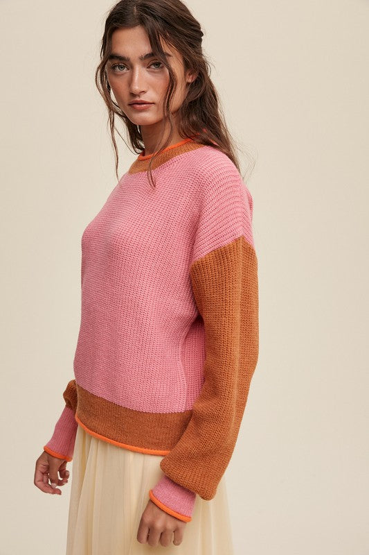 Color Block Ribbed Knit Sweater Listicle