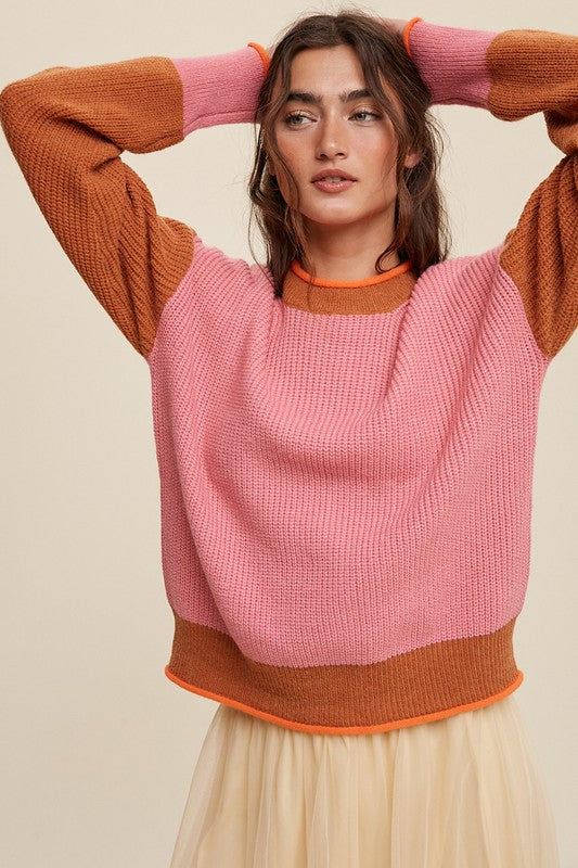 Color Block Ribbed Knit Sweater Listicle