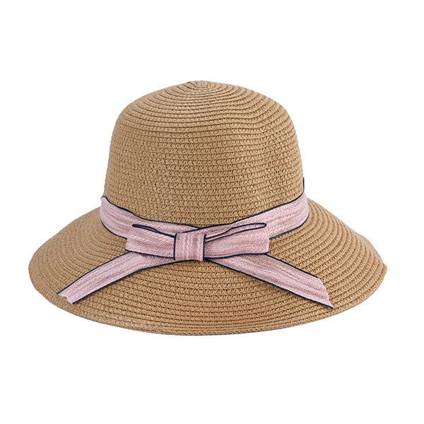 HEPBURN STRAW HAT W/ PINK BOW Bella Chic