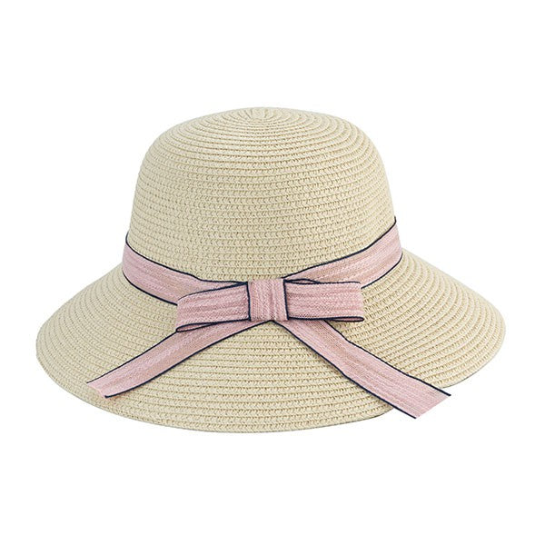 HEPBURN STRAW HAT W/ PINK BOW Bella Chic