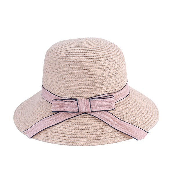 HEPBURN STRAW HAT W/ PINK BOW Bella Chic