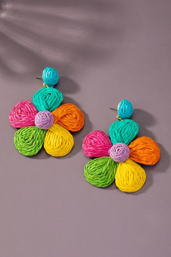 Large raffia straw flower drop earrings LA3accessories