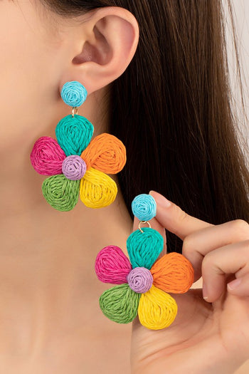 Large raffia straw flower drop earrings LA3accessories