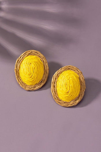 raffia straw button stud earrings LA3accessories