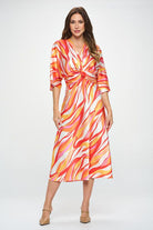 Front Twist Multi Color Print Satin Dress Renee C.