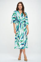 Front Twist Multi Color Print Satin Dress Renee C.