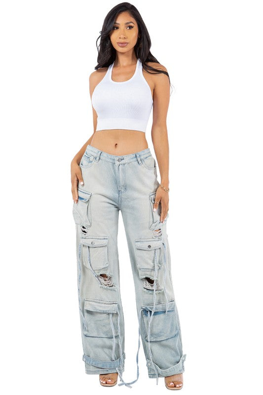 SEXY CARGO STYLE DENIM PANTS By Claude