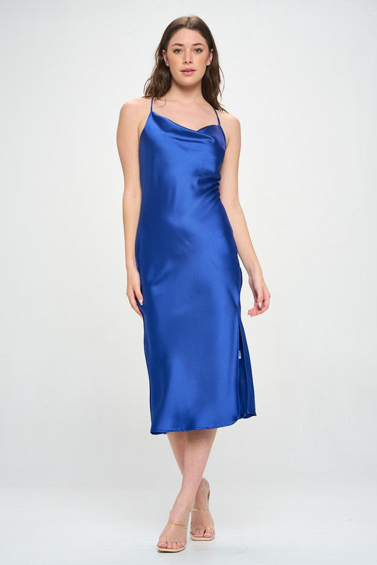 Satin Bias Slip Dress with Slit Renee C.