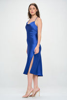 Satin Bias Slip Dress with Slit Renee C.