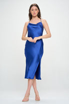 Satin Bias Slip Dress with Slit Renee C.