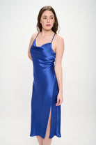 Satin Bias Slip Dress with Slit Renee C.