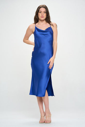 Satin Bias Slip Dress with Slit Renee C.