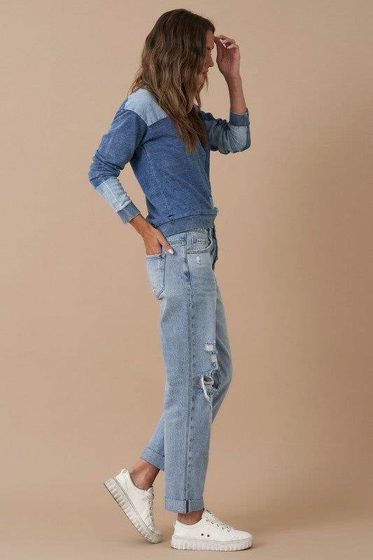 Rolled Up Boyfriend Jeans Denim Lab USA