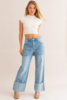 High-Waisted Wide Leg Cuffed Jeans LE LIS