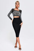 Sexy Mesh Beaded Two Piece Midi Skirt Set Athina