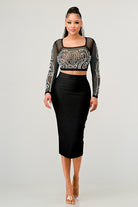 Sexy Mesh Beaded Two Piece Midi Skirt Set Athina