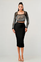 Sexy Mesh Beaded Two Piece Midi Skirt Set Athina