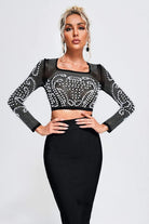 Sexy Mesh Beaded Two Piece Midi Skirt Set Athina