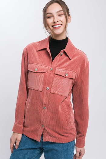 Corduroy Button Down Jacket With Pockets Love Tree