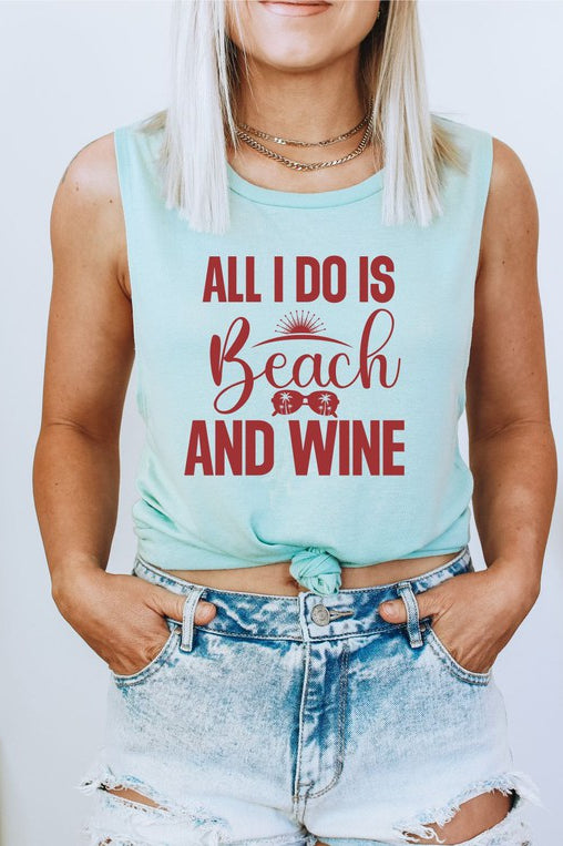 Ocean and 7th All I Do Is Beach & Wine Graphic Print Muscle Tank Ocean and 7th