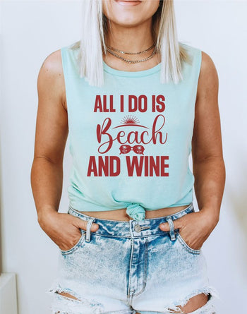 Ocean and 7th All I Do Is Beach & Wine Graphic Print Muscle Tank Ocean and 7th