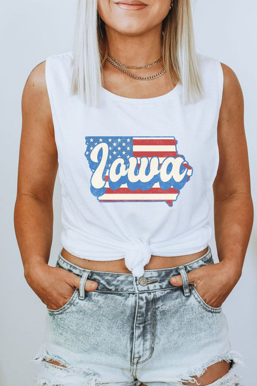 Iowa Flag Graphic Bella Canvas Muscle Tank Ocean and 7th